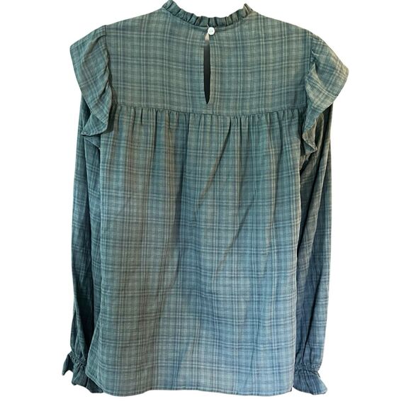 Universal Threads Green/Blue Plaid Ruffled Shirt Sz Small Prairie Cottagecore - Picture 7 of 14